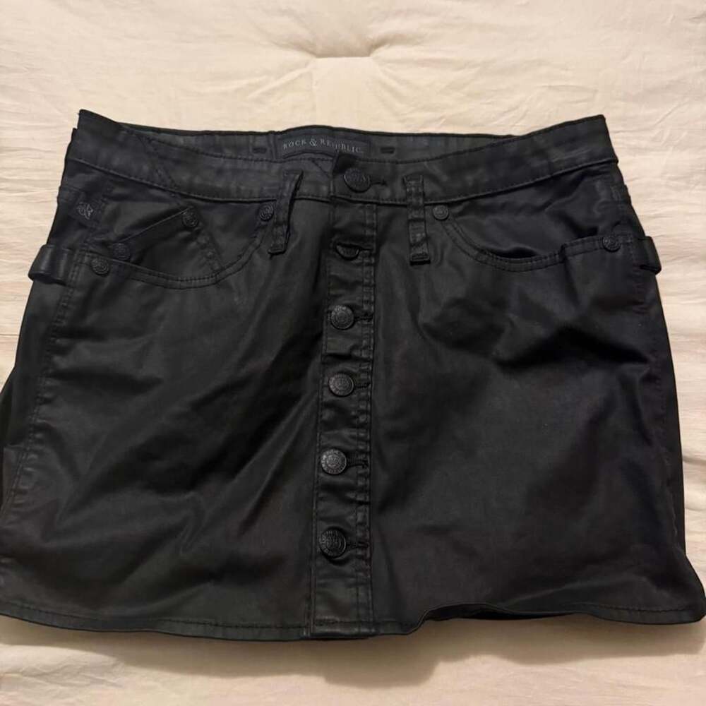 Rock & Republic Black Coated Denim Mini Skirt Size 8
